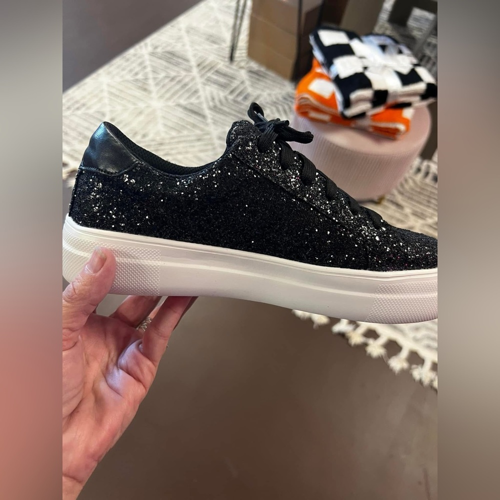 Corkys Black Sparkle Sneakers with White Platform